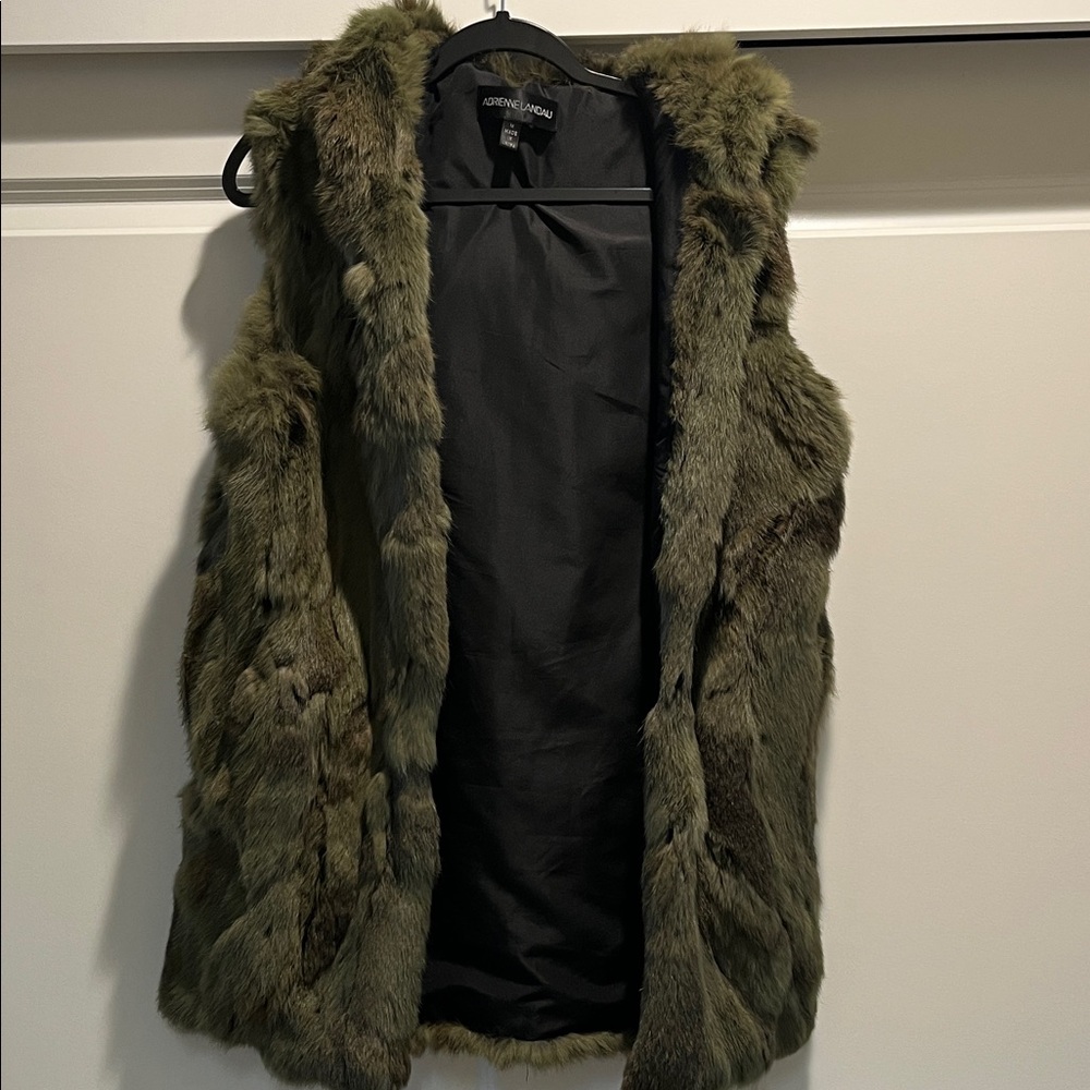 Adrienne Landau Green Real Rabbit Fur Vest